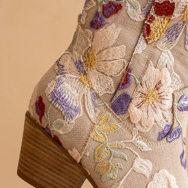 The Wanda | Taupe Floral Appliqué Cowgirl Boot-gallery-39293347365041