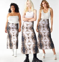 Babs Body-hugging Midi Skirt - Sepia Gargoyles Print Design