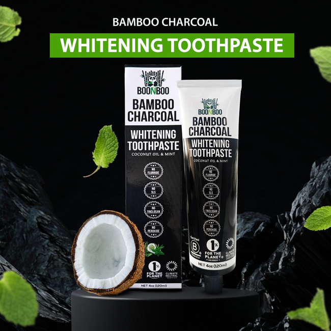 BOONBOO Bamboo Charcoal Toothpaste | 4oz / 120ml | Mint Flavor | Aluminum Tube with Bioplastic Cap |-gallery-29776727801965