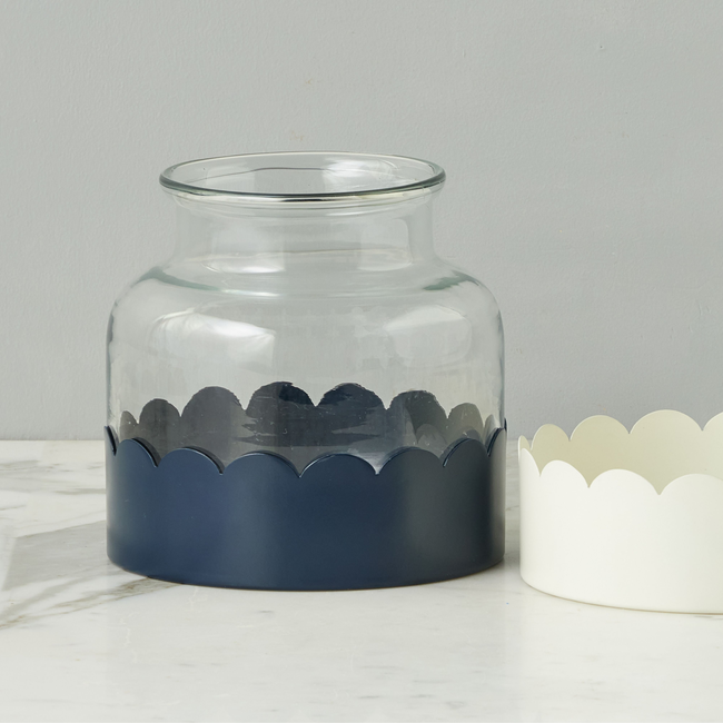 2-in-1 Scalloped Bloom Vase, White/Navy Blue-gallery-49327370862785