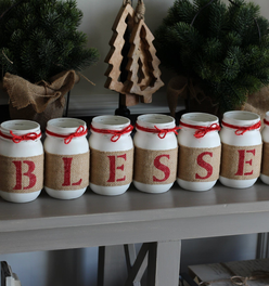 Christmas Decor Blessed Farmhouse Table Centerpiece - White Red - Double Sided