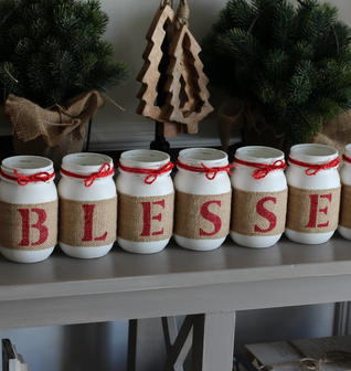 Christmas Decor Blessed Farmhouse Table Centerpiece - White Red - Double Sided