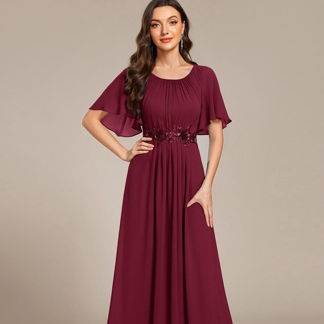 ever ASPYN|Short Sleeve Pleated Applique A-Line Floor-Length Formal Evening Dress-gallery-32875371102282