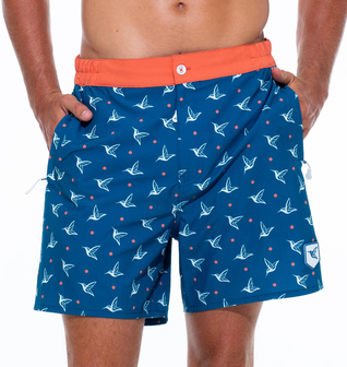 Mens Luxury Swim Trunks | Kolibri Monogram in Deep Ocean
