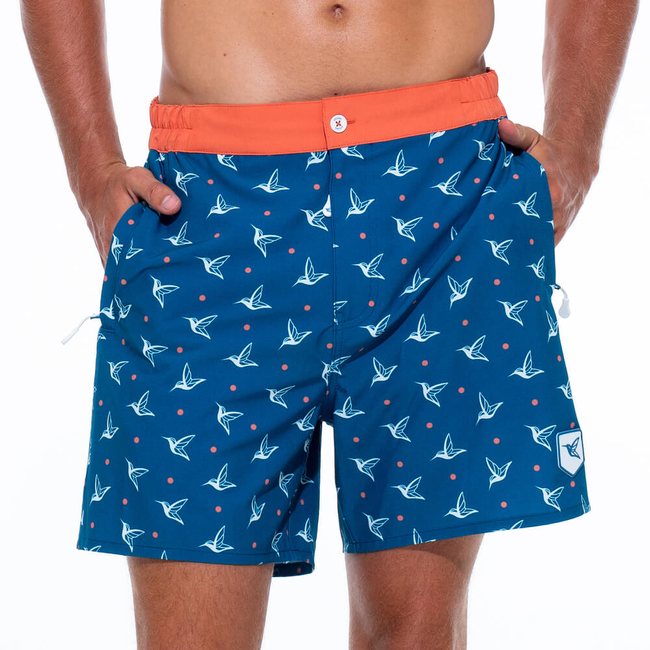 Mens Luxury Swim Trunks | Kolibri Monogram in Deep Ocean-gallery-37537949712541