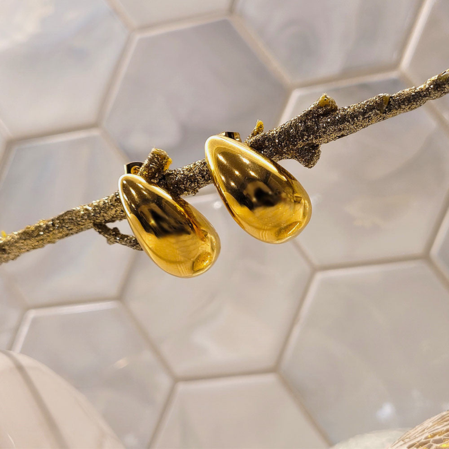 Droplet Gold Stud Earrings-gallery-42474122510586