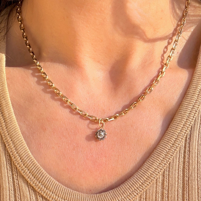 Antique 18K gold diamond flower charms-gallery-57278886805819