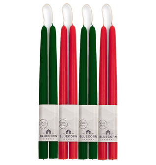 Classic Christmas Beeswax Taper Candle Bundle - Red & Moss Green