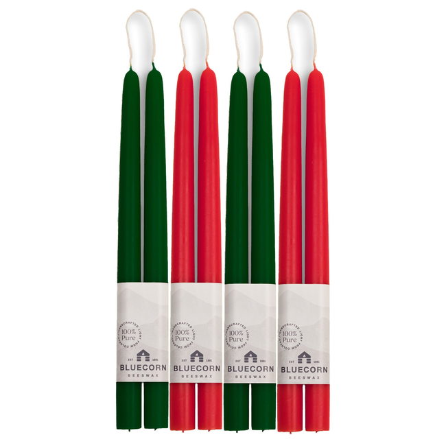 Classic Christmas Beeswax Taper Candle Bundle - Red & Moss Green-gallery-40204832571638