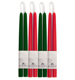 Classic Christmas Beeswax Taper Candle Bundle - Red & Moss Green