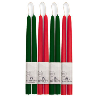 Classic Christmas Beeswax Taper Candle Bundle - Red & Moss Green