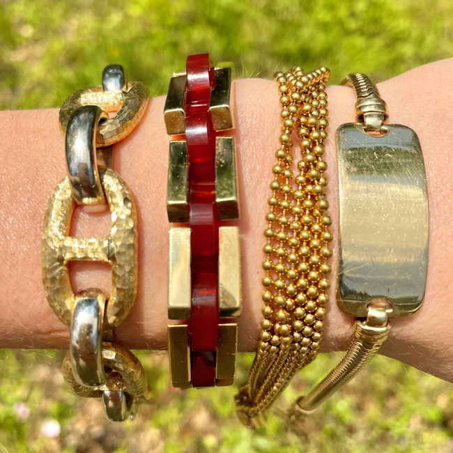 Vintage yellow 14K and carnelian angled link bracelet, 7.25 inch-gallery-53624006738235