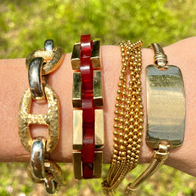 Vintage yellow 14K and carnelian angled link bracelet, 7.25 inch-gallery-53624006738235