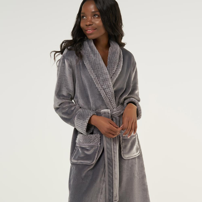 Gray Plush Soft Warm Fleece Womens Robe-gallery-46194511446275