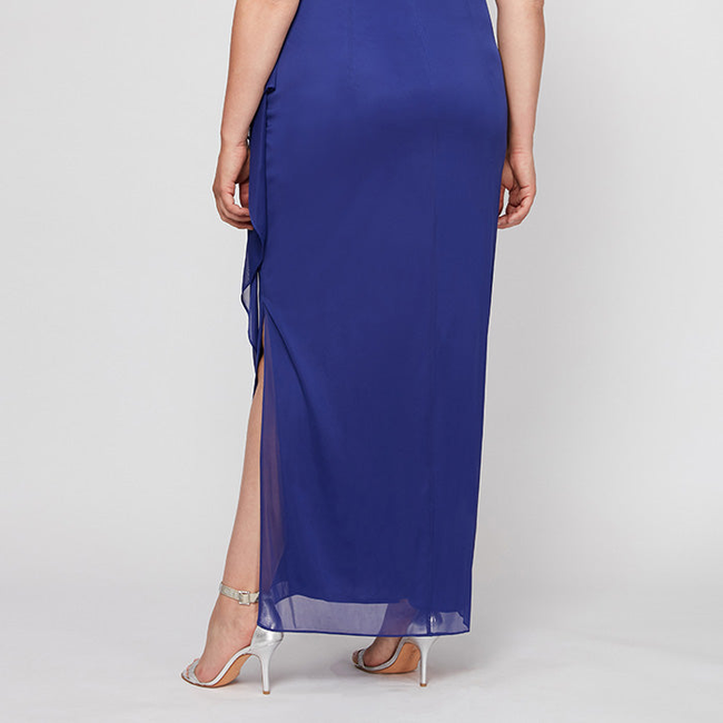 Cold Shoulder Glitter Mesh Dress with Draped Skirt & Cowl Neckline-gallery-42505923100928