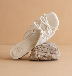 The Emerald | White Double Bow Peep Hole Block Heel