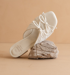 The Emerald | White Double Bow Peep Hole Block Heel