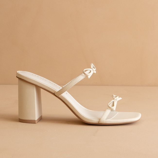 The Wendy | Beige Double Strap Bow Heels-gallery-38145280573617