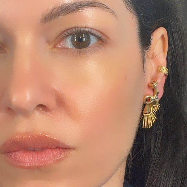 Vintage rosy yellow 18K retro era fringe swirl post screwback earrings-gallery-56907972673851