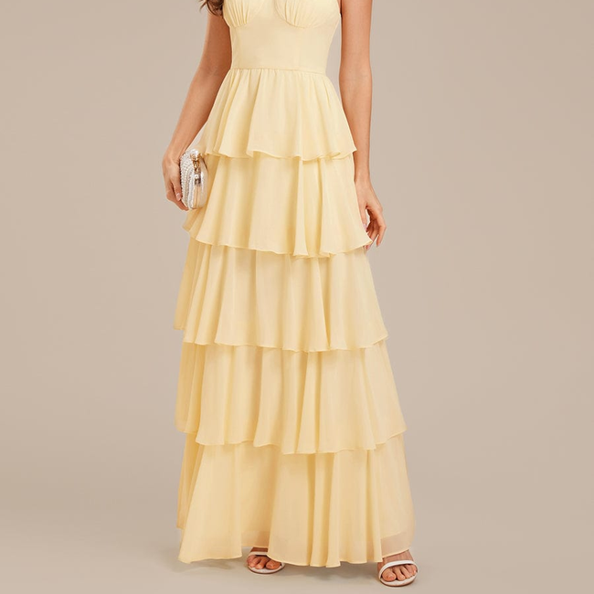 Ruffled Chiffon Sleeveless Wedding Guest Dress-gallery-33561351127114