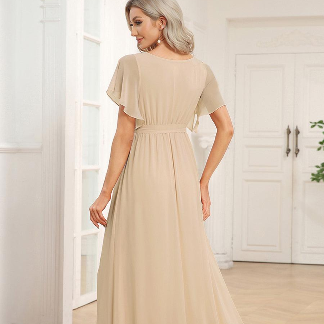 ever LEORA|A-Line Pleated Chiffon Tie-Waist Bridesmaid Dress-gallery-33139081183306
