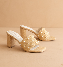 The Holland | Natural Pearl Raffia Block Heel Mule