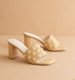 The Holland | Natural Pearl Raffia Block Heel Mule