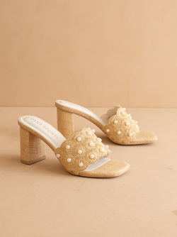 The Holland | Natural Pearl Raffia Block Heel Mule