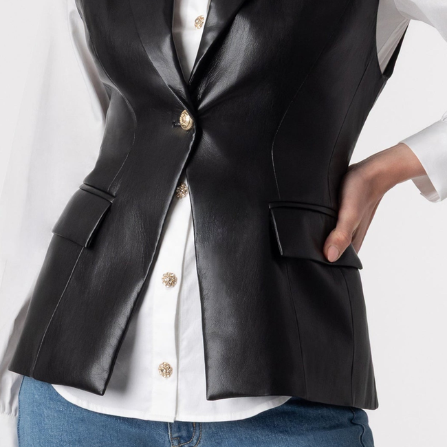Rialto Vegan Leather Sleeveless Blazer-gallery-44400898605306