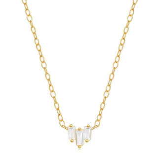 Starling Dainty Necklace with Three Emerald Cut Cubic Zirconia Stones