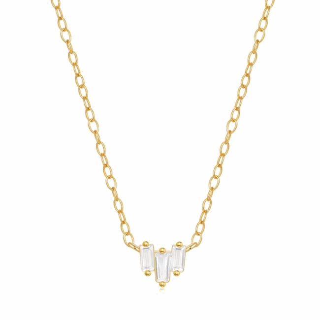 Starling Dainty Necklace with Three Emerald Cut Cubic Zirconia Stones-gallery-30351306293306