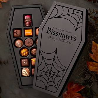 Halloween 2025 Black Coffin Gift Box from Bissinger's Handcrafted Chocolatier