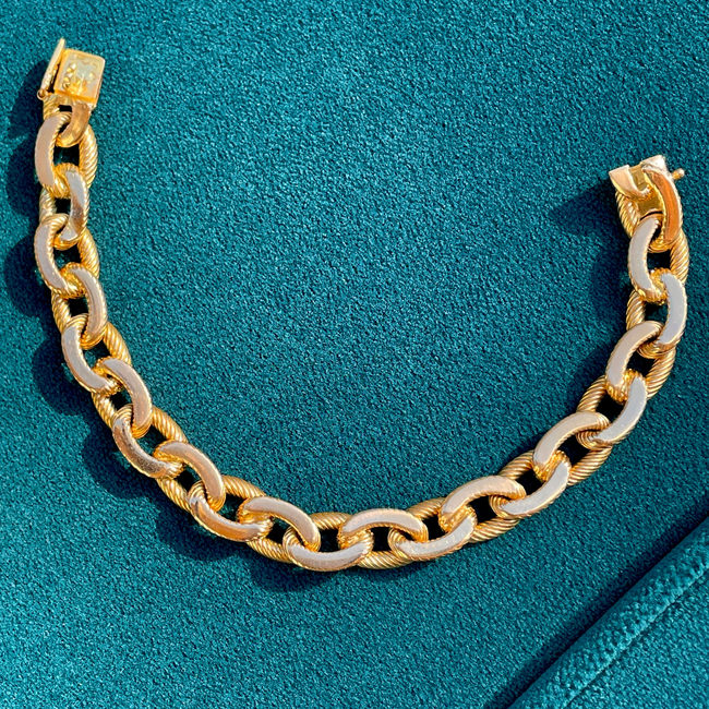 Vintage yellow 18K French Rollang fils et Cie link bracelet, 7.5 inch-gallery-49155841524027