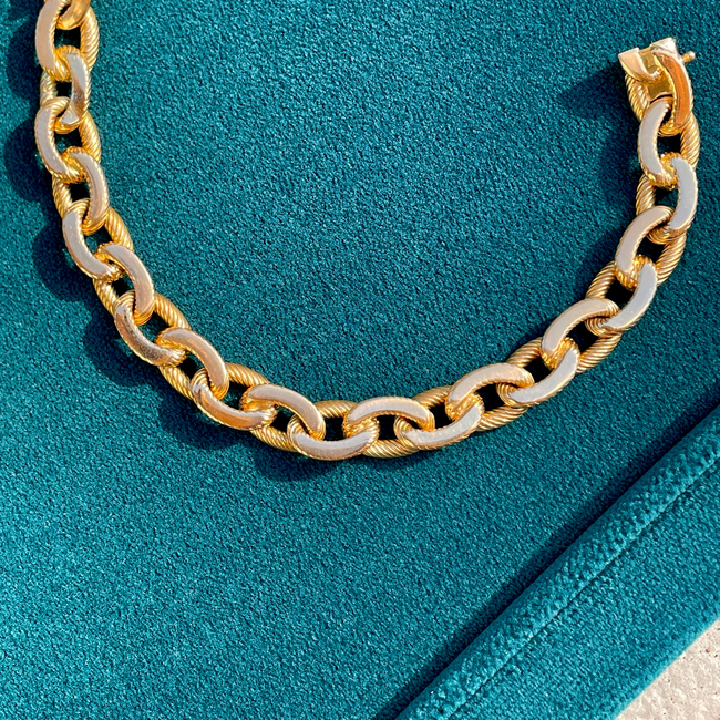 Vintage yellow 18K French Rollang fils et Cie link bracelet, 7.5 inch-gallery-49155841524027