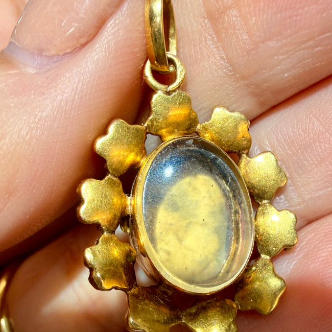 Antique yellow 18K French turquoise onyx and glass back locket-gallery-56843356111163