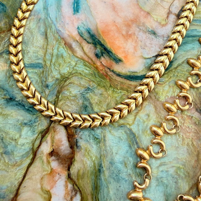 Vintage yellow 18K chevron link chain, 16.5 inch-gallery-57436766667067