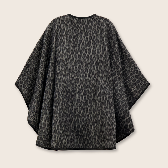 Alpaca Leopard-Print Cape with Leather Trim-gallery-46680202379544