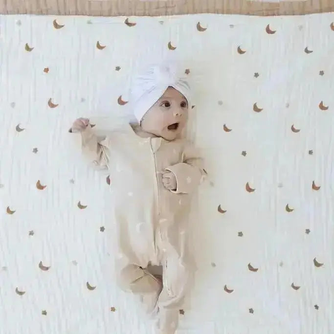 Moonlit Dreams Zipped Onesie (0–12 Months) – 100% Cotton Muslin Baby Sleepwear
