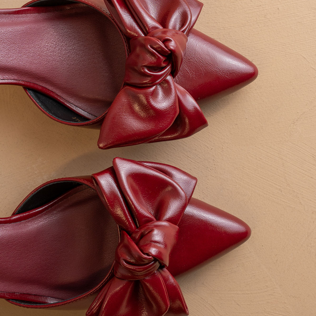 The Jane | Burgundy Wine Pointed Toe Bow Accent Kitten Heel-gallery-38968716656817