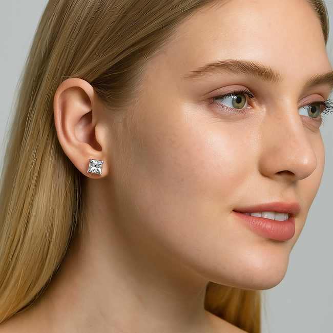 Half Carat Princess Cut Cubic Zirconia Stud Earrings-gallery-31286892396602