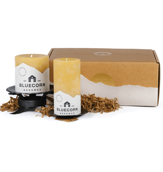 Large Raw Beeswax Pillar & Hand-Forged Holder Gift Set