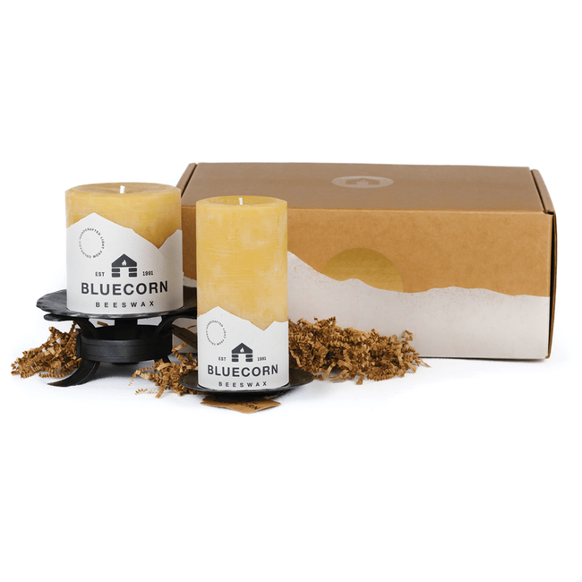 Large Raw Beeswax Pillar & Hand-Forged Holder Gift Set-gallery-39117985874166