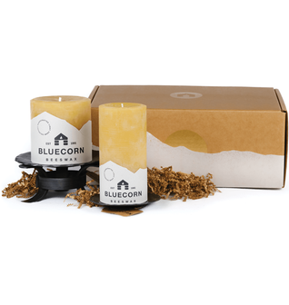Large Raw Beeswax Pillar & Hand-Forged Holder Gift Set
