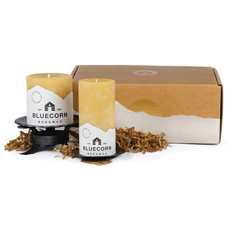 Large Raw Beeswax Pillar & Hand-Forged Holder Gift Set