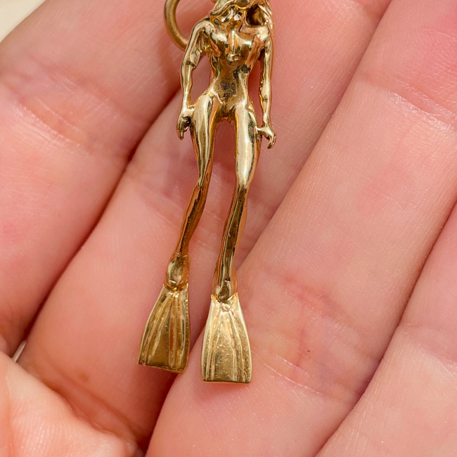 Vintage yellow 14K female scuba diver pendant-gallery-54649547260219