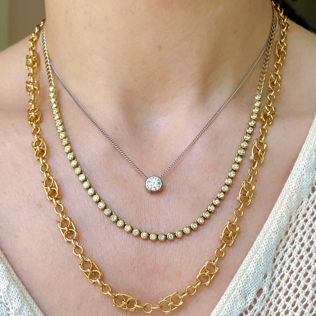 Antique French circa 1800s yellow 18K fancy mariner link chain, 20.5 inch adjustable-gallery-56081505321275