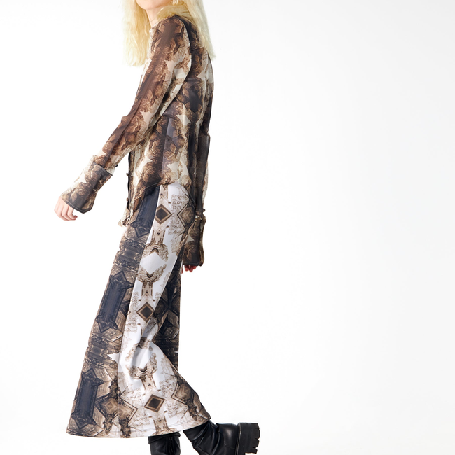 Babs Silk Blouse - Sepia Gargoyles Print Design-gallery-40065993507112