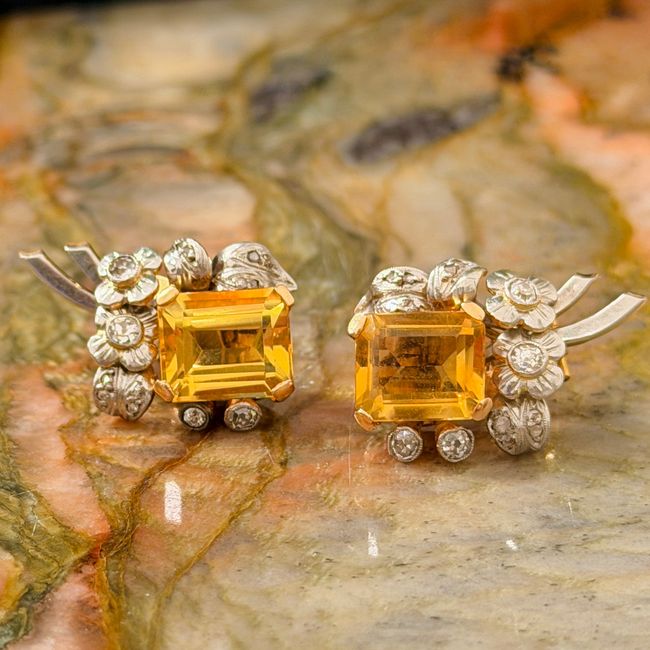 Antique Platinum and yellow 18K approx 10 ctw citrine and 1.2 ctw old mine cut diamond and rose cut -gallery-56907875385659