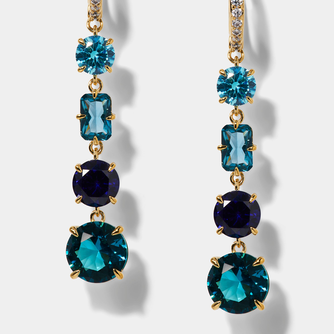 STELLAR MULTI STONE LINEAR LEVERBACK EARRINGS-gallery-48514456977667