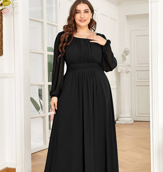 pretty CELESTE|Plus Size See-Through Puff Sleeve Chiffon Mother Dress